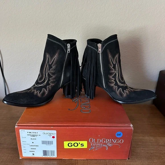 NEW YIPPEE KI YAY BY OLD GRINGO, NEW SHERIFF IN TOWN - Black Suede, Size 9B - Picture 12 of 13